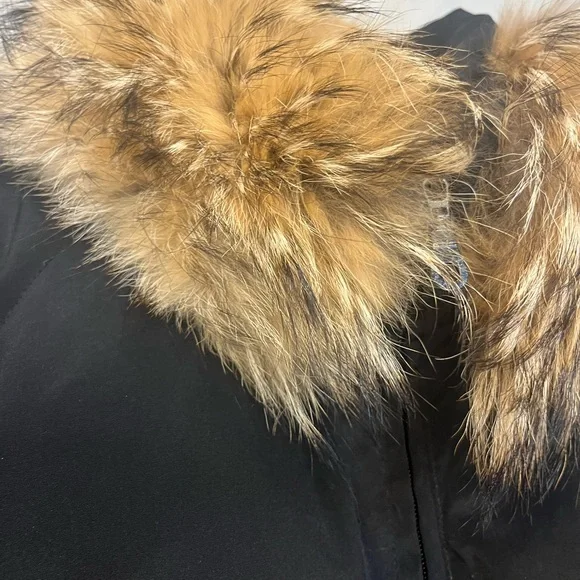 Larry Levine Black Quilted Down Puffer Jacket with Authentic Fox Fur Women’s S - Picture 4 of 12